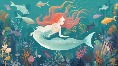 Beautiful mermaid in the sea. Vector illustration of a mermaid.の素材