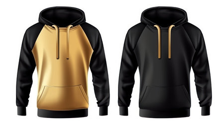 Realistic Detailed 3d Black and Gold Hoodie Mockup. Vectorの素材