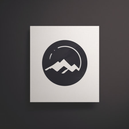 Mountain icon on white paper, isolated on dark gray background.の素材