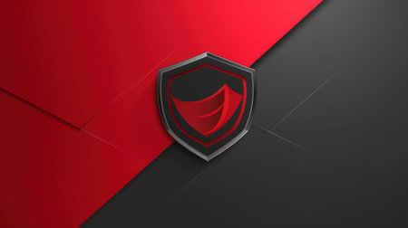 Protection shield on black and red background. 3D illustration.の素材
