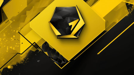3d illustration of abstract geometric composition, yellow and black background, low poly designの素材