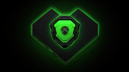 Abstract background with hexagons and green neon lights. 3d renderingの素材