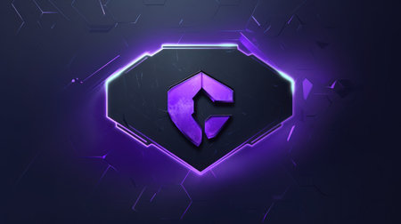 3d rendering of neon sign in hexagon shape on dark backgroundの素材