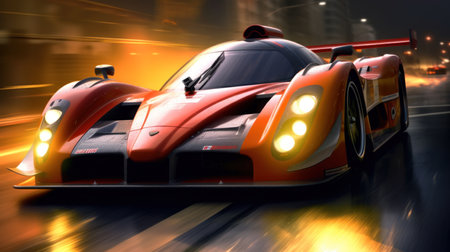 3D rendering of a supercar racing in a futuristic environment.の素材