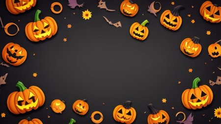 Halloween background with pumpkins on black background. Vector illustration.の素材