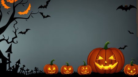 Halloween background with pumpkins, bats and spiders. Vector illustration.の素材