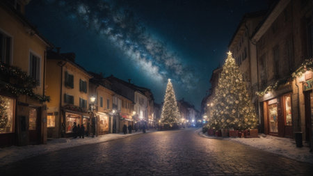 Night view of Christmas market in Prague, Czech Republicの素材