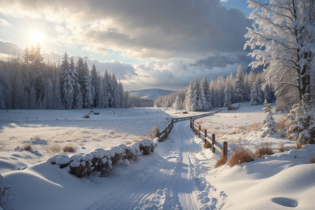 Beautiful winter landscape in the wild mountainsの素材