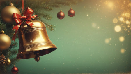 Christmas and New Year holidays background with Christmas tree and golden bell.の素材