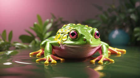 Frog on a black background close-up.の素材