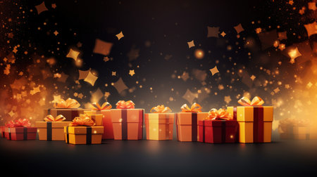 Christmas and New Year background with gift boxes. Illustration.の素材