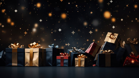 Christmas and New Year background with gift boxes. Illustration.の素材