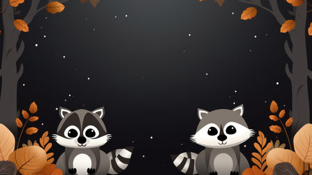 Background template with cute raccoons in the forest illustration vector.の素材