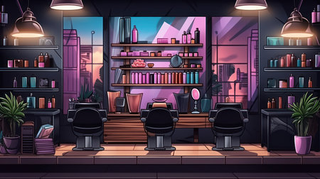 Interior of barbershop. Vector illustration in cartoon style.の素材
