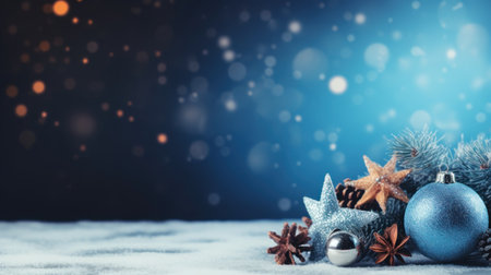 Christmas decoration on snow with bokeh background and copy space.の素材