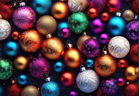 Colorful christmas baubles background. 3D illustrations.の素材