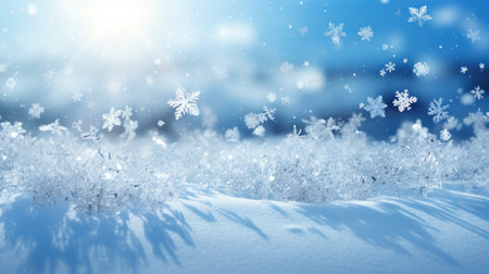 Winter background with snowflakes and bokeh. 3d renderingの素材