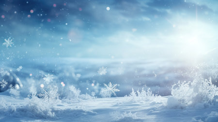 Winter background with snowflakes and bokeh effect. 3d renderingの素材