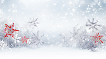 Christmas background with snowflakes and christmas trees. 3d illustration.の素材
