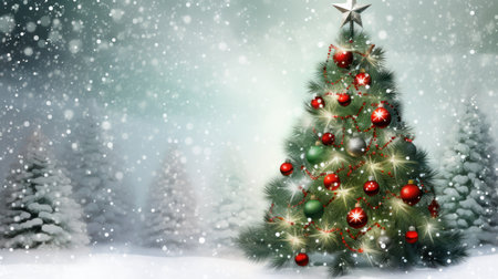 Christmas background with fir tree and snowflakes. 3D illustrations.の素材