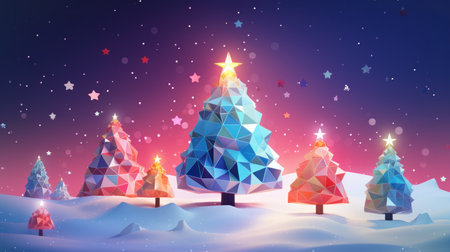 Christmas background with polygonal christmas trees. Vector illustration.の素材