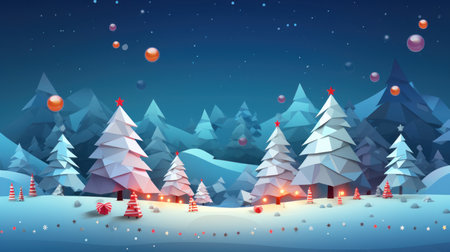 Merry Christmas and Happy New Year background with winter landscape. Vector illustration.の素材