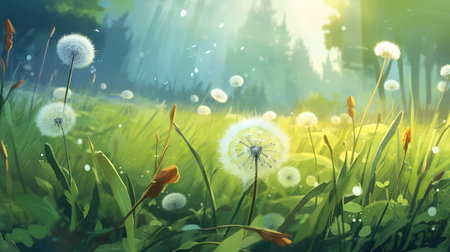 dandelion flower in the meadow. 3d render illustrationの素材