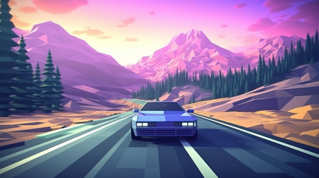 Highway in the mountains. 3d render. Vector illustration.の素材