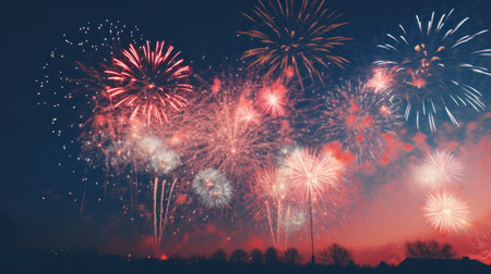 Colorful fireworks of various colors over night sky. Celebration concept.の素材