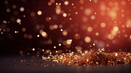 Golden confetti on bokeh background. Christmas and New Year conceptの素材