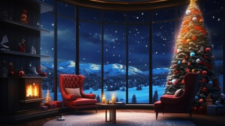 Living room in a Christmas atmosphereの素材