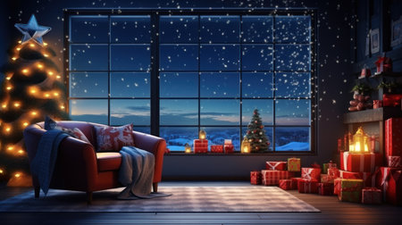 Living room in a Christmas atmosphereの素材