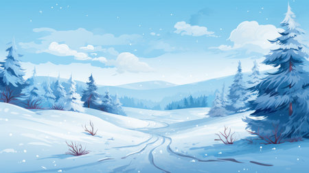 Beautiful winter landscape with snow covered treesの素材