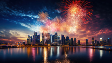 beautiful fireworks display at hong kong river,chinaの素材