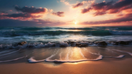 Beautiful sunset on the beach. Seascape. Nature composition.の素材