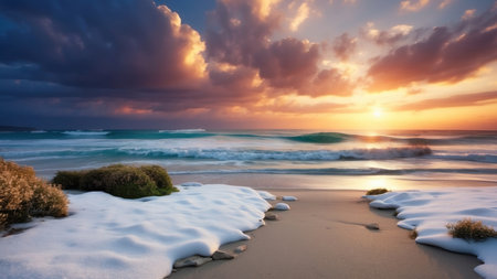 Beautiful seascape at sunset. Panoramic view.の素材