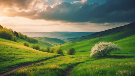 Beautiful spring landscape in Tuscany, Italy. Springtimeの素材