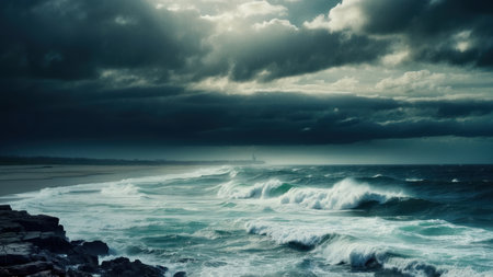 Beautiful seascape. Dramatic sky and stormy sea.の素材