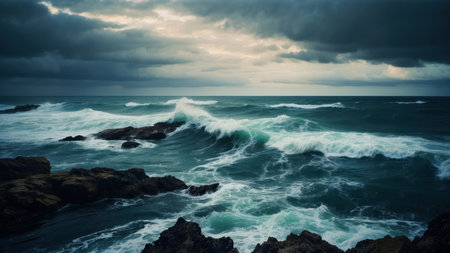 Stormy Atlantic Ocean at Sunset, Tenerife, Canary Islands, Spainの素材