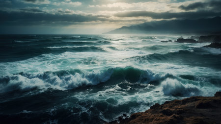 Beautiful seascape with stormy waves. Toned.の素材
