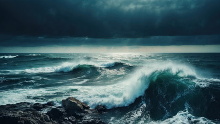Stormy sea with large waves. Epic seascape. Nature composition.の素材