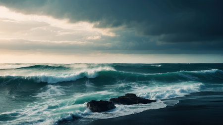 Stormy Atlantic Ocean. Dramatic sky. Epic seascape. Nature composition.の素材