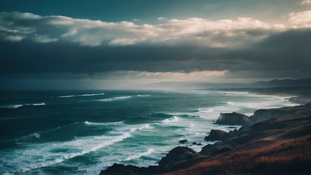 Panoramic view of the Atlantic Ocean, Portugal. Long exposure.の素材