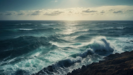 Beautiful seascape with stormy waves. Vintage styles.の素材