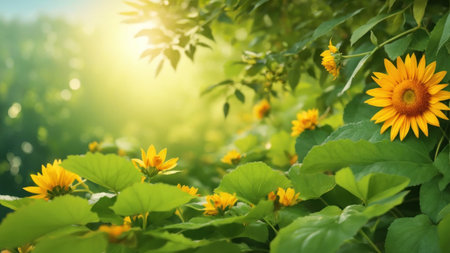 Sunflower field. Sunflower field. Sunflower blooming in the morningの素材