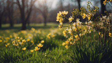 Beautiful spring flowers in the park. Spring landscape. Spring flowers.の素材