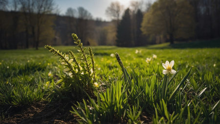 Daffodil flowers in the meadow. Spring landscape.の素材