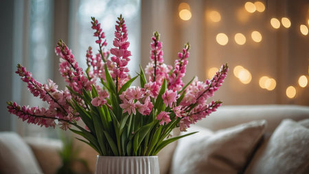 Pink hyacinths in a vase on the windowsillの素材