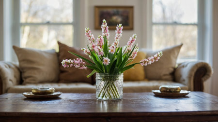 Lily of the valley in a vase on a wooden tableの素材