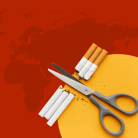 Heart bit line and cigarette. World No Tobacco Day. Creative design idea for poster, banner artの写真素材